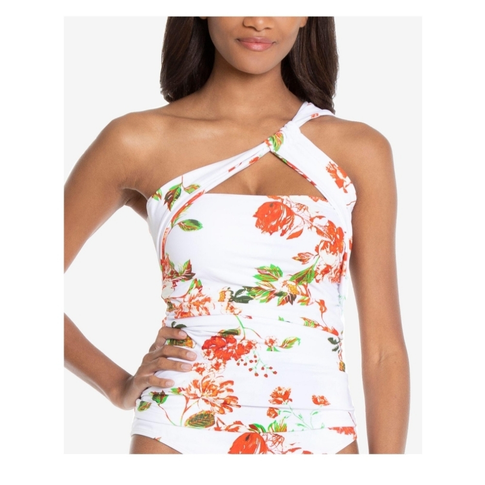 NWT Rachel Roy Women's White Floral  One Shoulder Tankini Swimwear,Size XL.